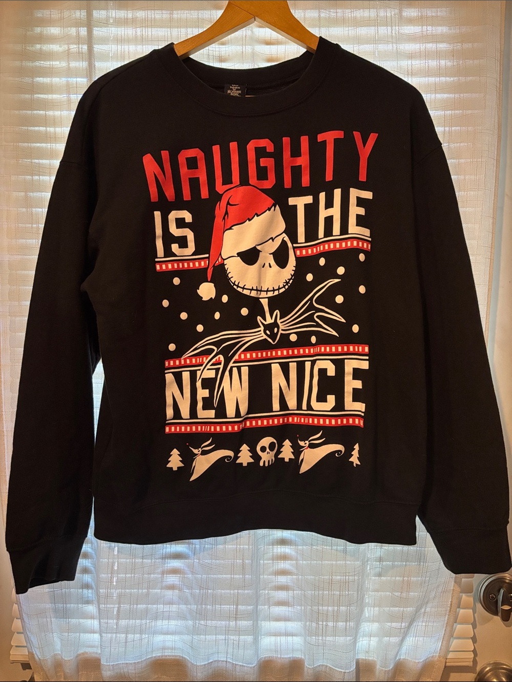 Disney Black Crewneck Sweatshirt with Red and White Holiday Graphic